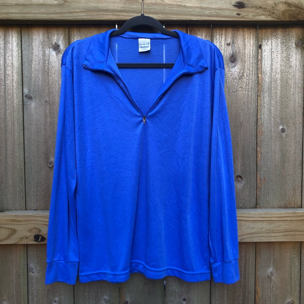 Patagonia Capilene Quarter Zip Pullover Size L Blue Mock Neck Base Layer Soft